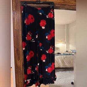 Club Monaco Black Pants with Red and Blue Floral Design